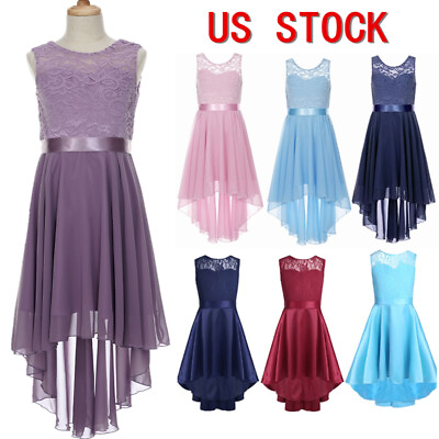 US Girls Floral Lace Chiffon Dresses High Low Formal Party Dress Bridesmaid Gown $17.50