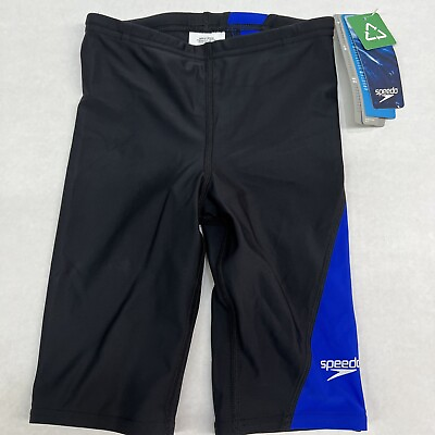 Speedo Powerflex Eco Revolve Splice Jammer Swimsuit Men#x27;s Boys SZ 24 Black Blue $19.90