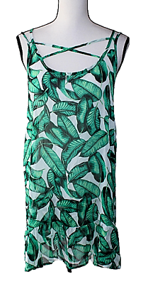 #ad Miken Leaf Print Ruffle Hem Swimsuit Cover up Dress Women#x27;s Size XL New $23.84