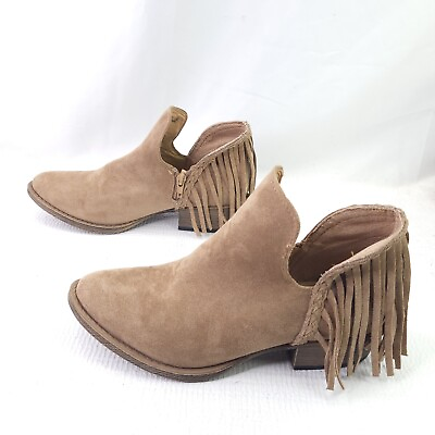 #ad Very G Booties Womens Boots Size 8 Faux Suede Western Style Ankle Fringe Shoes $19.50