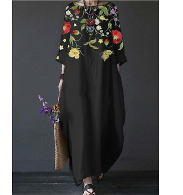 #ad Plus Size Womens Loose Summer Floral Boho Kaftan Maxi Dress Ladies Sundress Gown $15.91