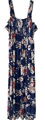 #ad Isabel Maternity Maxi Dress XL Blue Floral Smocked Tiered Sun Dress Sleeveless $17.99