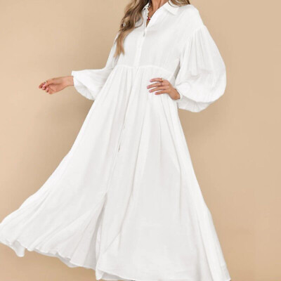 #ad Women Maxi Dresses V Neck Long Dress Kaftan Party Button Down Shirt Solid $32.01