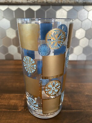 #ad Culver Carnival Glass Tumbler Barware Gold Turquoise Blue Cocktail MCM $15.00