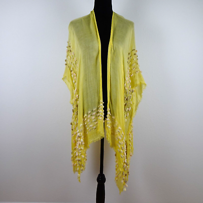 #ad Gauze Sheer Kimono Style Yellow Beach Swimsuit Cover Up Pom Pom $11.99