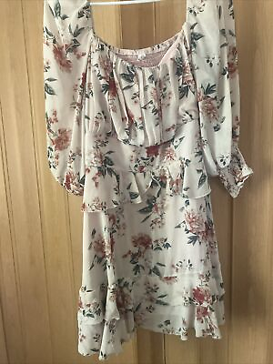 #ad Xlarge Womens Floral Ruffle Sun Dress Sundress Tiered Square Neck Long Sleeve $35.00