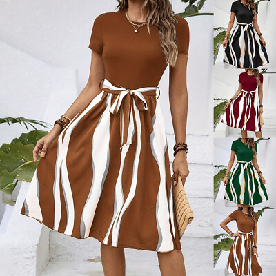 #ad Womens Boho Short Sleeve Mini Dress Ladies Summer Beach Casual Holiday Sundress $20.05