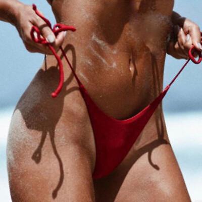 Women Ladies Sexy Bikini Bottom Brazilian Cheeky Thong Side Tie V Swimwear Beach $1.66