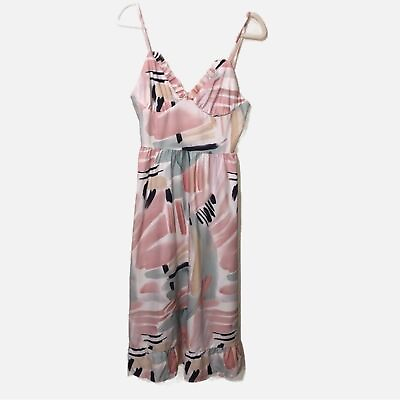 #ad Adjustable Strap Sleeveless Print Dress Pink Blue Midi Maxi Size Small $15.00
