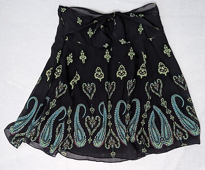 #ad JPR Separates Womans Size 14 Silk Skirt Black Multicolor Skirt $14.99