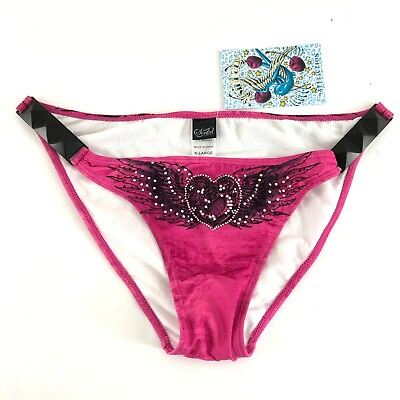 Sinful by Affliction Bikini Bottom Studded Wings Heart Rhinestone Pink Size XL $16.99