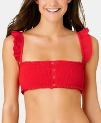 MSRP $20 California Waves Solid Smocked Ruffle Bikini Top Red Size Small NWOT $9.00