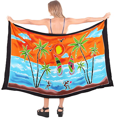 LA LEELA Women#x27;s Swimsuit Cover Up Summer Beach Wrap Skirt 78quot;x43quot; Black M819 $23.31