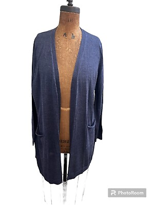 #ad NEW With Tags Nordstrom Signature Open Front Navy Cardigan Silk Cashmere Size XL $30.00