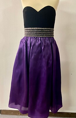 #ad Stunning Women#x27;s Vintage 90s Strapless Cocktail Dress Black Velvet and Purple $102.79