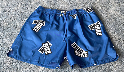 NWT Nike Men#x27;s Blue All Over Logo Print Swim Trunks sz Large $30.00