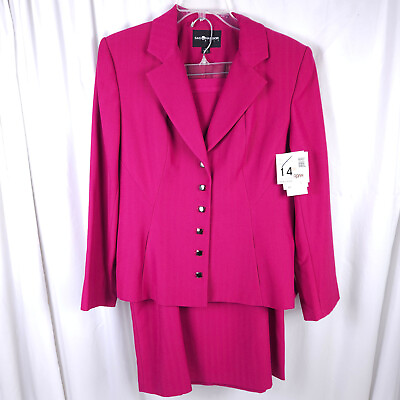 #ad NWT Vintage Sag Harbor Womens Fucshia 2 Piece Polyester Skirt Suit Size 14 $40.00