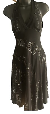 #ad Little Black Black Sparkly Halter Dress Women#x27;s Fit amp;Flare Glittery Cocktail S $20.00