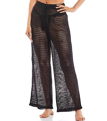 #ad Gianni Bini Crochet High Waisted Swimsuit Cover Up Pants Black Medium $36.00