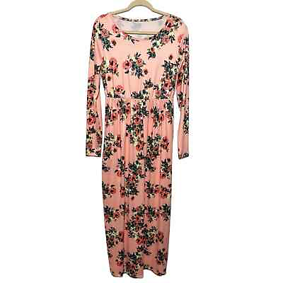 #ad Long Modest Pink Floral Long Sleeve Maxi Dress Women’s Size XL $30.00