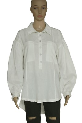Free People We The Free Washed Linen Top Button White Oversized Tunic Summer XS $31.83