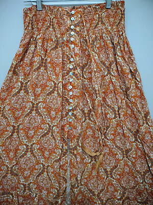 #ad Rachel Zoe Skirt Womens Large Orange Maxi Smock Paisley Button Front Slit Flare $20.00