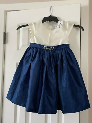 New Gymboree Girls Dressed Up Beautiful Ivory and Navy Gem Fancy Dress Size 4 4T $45.00