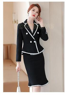 #ad Womens Office Business Work Slim Fit Blazer 2 Piece Set Long Skirt Suit White OL $56.20