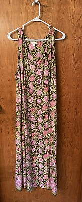 #ad J Jill Women#x27;s Knit Brown Pink Green Floral Print Tank Maxi Boho Dress Size XL $27.99