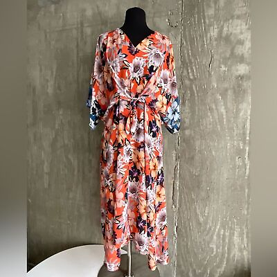#ad Johnny Was Jade Floral Kimono Maxi Dress XL $88.00