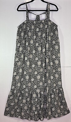 #ad #ad Strappy Ruffle Hem Maxi Dress XL Elastic Neckline Tie Back Black Beige Pockets $14.99