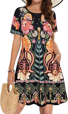 #ad Summer Dresses for Women Casual Tshirt Short Sleeve Floral Sundress Beach Cover $54.64