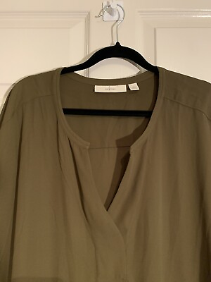 #ad Sejour Nordstrom Olive Green Cap Sleeve Tunic Blouse Top Plus Size 3X V Neck $24.00