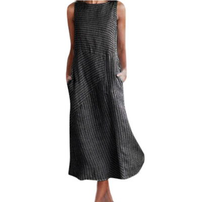 #ad #ad Plus Size Ladies Long Dress Casual Women Sleeveless Print Maxi Dress Sundress $20.01