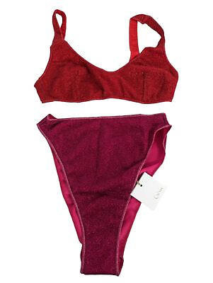 #ad OSEREE Red Bikini Sets Sporty Bra High Waist Lurex Red Fuchsia S NEW RRP 180 GBP 79.20