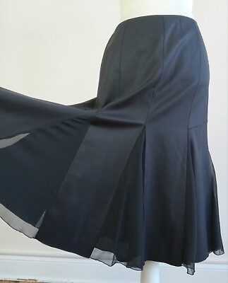 #ad #ad size 4 Lafayette 148 Black Paneled Lightweight Wool Silk Chiffon 26quot; Midi Skirt $20.00
