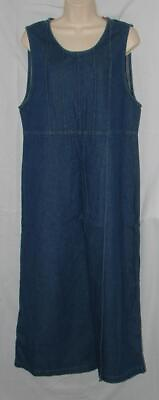 #ad Dark Denim Sz Medium Cotton Sleeveless Pintucked Blue Jean Maxi Dress $20.00