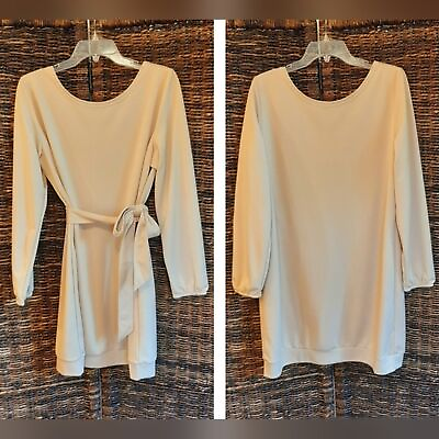 #ad Sept amp; Co. Women#x27;s Large Nude Mini Dress Long Sleeve Belted Tie Waist Boho Party $26.99