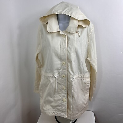 #ad Vintage Sears Jacket Womens Size 16 Long Sleeve Cream Lightweight Removable Hood $34.99