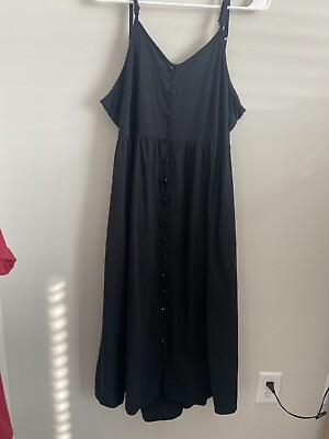 #ad Black maxi dress with pockets tie back elastic waist women#x27;s size 2XL $15.00