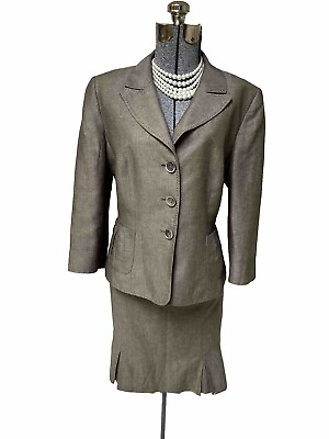 #ad Tahari ASL Skirt Suit Size 14 NEW Two Piece Set 35X22 Pockets Linen Executive $65.99