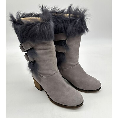 #ad Bearpaw Boots Madeline Women#x27;s Heeled Goat Fur Fleece Lined Buckle Gray Size 6 $24.49