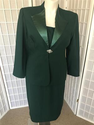 #ad #ad Women#x27;s Vintage Justin Taylor 16 Moss Green Formal Elastic Waist Skirt Suit $46.24