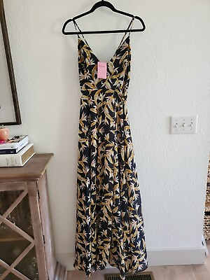 #ad Blush Floral Printed Wrap Around Maxi Lined Dress Size MEDIUM $59.99