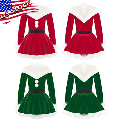 US Girls Long Sleeve Halter Sequins Christmas Dress Velvet Festive Role Play $17.01