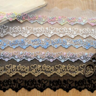 #ad Embroidered Mesh Lace Trim DIY Dress Embellishment Fabric 2 Yards Decoration New $10.39