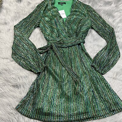 #ad 4SI3NNA 4 Sienna Green Metallic Wrap Party Dress Size Small $69.99