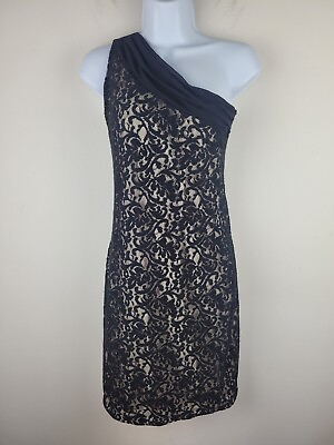 #ad Lace Dress 4 Black Beige Floral Bodycon Sheath Stretch One Shoulder $12.00