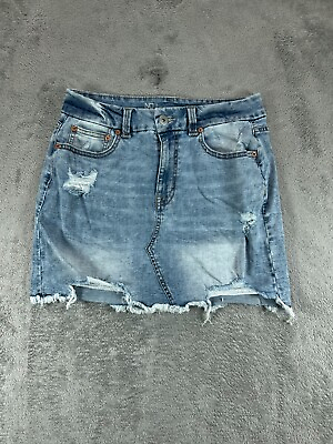 #ad Womens Denim Skirts 30 Juniors 11 Mini Blue Jean Acid Wash Distressed NOBO $16.89