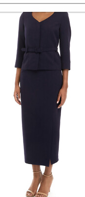 #ad LESUIT SKIRT SUIT SIZE 20W NEW WITH TAG RETAIL$240 LINED LONG SKIRT NAVY $119.99